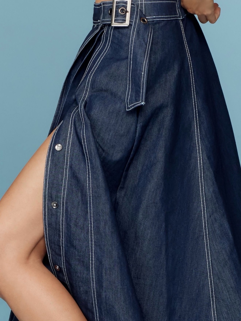 Pilcro Side-Slit Denim A-Line Midi Skirt - Picture 3 of 13